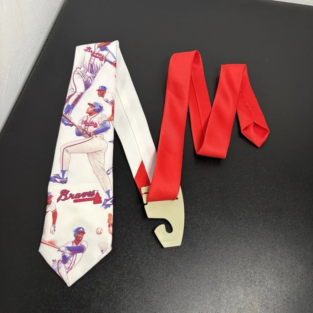 Vintage Ralph‎ Marlin MLB Atlanta Braves Baseball Printed Tie Made in USA